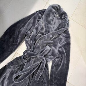 Soft Gray Fleece Bathrobe Tie Waist Cozy Women's Large